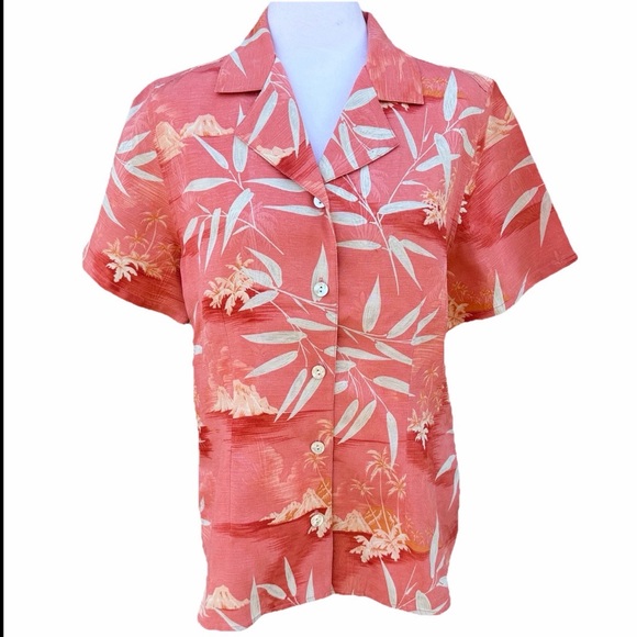 Tommy Bahama Tops - Tommy Bahama 100% Silk Floral Camp Shirt Short Sleeves Orange Vacation Resort‎